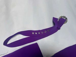 Purple designer Breasted Belted co ord rhinestone