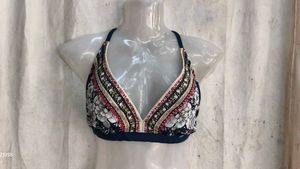 Boho Floral Print Halter Bikini Top