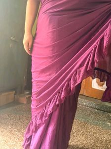 Purple 💜 Ruffle Saree ( New + Blouse Piece )
