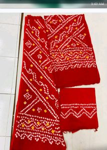 Red Bandhani Unstitched Suit