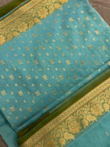 Elegant Blue Saree with Gold Border
