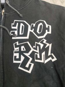 Over Size Black Graphic Zip-Up Hoodie