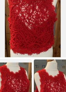 Red Lace Crop Top Blouse