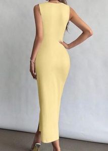 Elegant Yellow Ruched Midi Dress