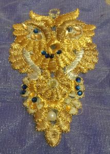 Elegant Blue &amp; Gold Embellished Fabric
