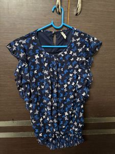 Chic Navy Butterfly Print Blouse