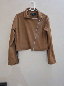 Brown lightweight Cropped Suede-Style Jacket