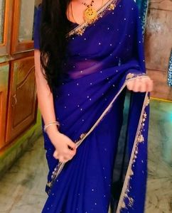 Navyblue Worked Saree With Blouse