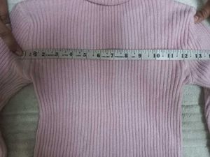 Pink Ribbed Turtleneck Crop Top