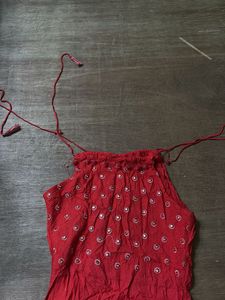 Red Embroidered Kurta with Mirror Work