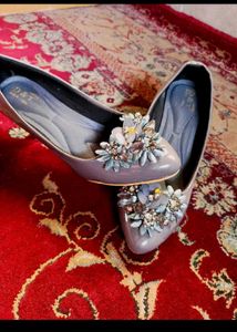 Elegant Grey Embellished Heels
