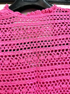 Crocheted Pink Cropped Cardigan Top