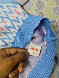 Urbanic Cropped Knit Blue Pattern Top