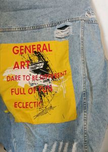 Distressed Denim Jacket with Art Patch