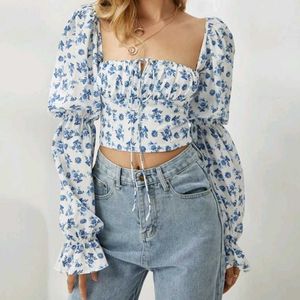 Chic Floral Print Puff Sleeve Top