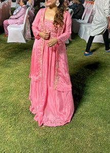 Coral silk padded Lehenga jacket Set