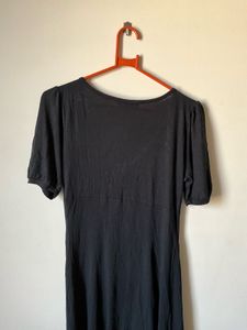 Chic V-Neck Button Detail Black Dress