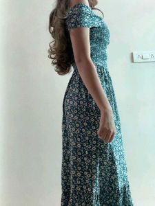 Floral Print Square Neck Gown