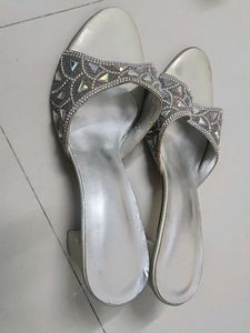 Elegant Embellished Silver Heels