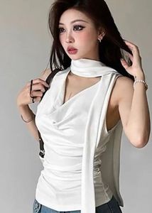 Elegant White Cowl Neck Sleeveless Top