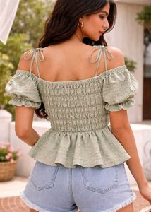 Chic Off-Shoulder Smocked Peplum Top