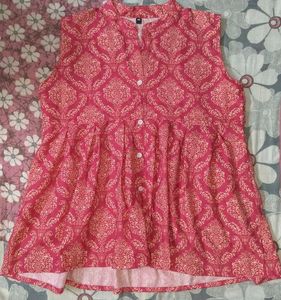 💖 Vibrant Pink Printed Sleeveless Kurta 💖