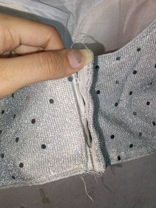 Sparkling Silver Blouse with Ruffle Sleeves