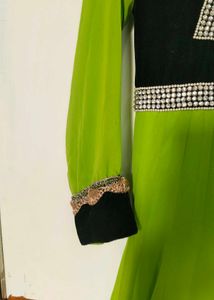 Stunning Lime Green &amp; Black Anarkali Gown