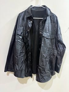 Black Faux Leather Shacket