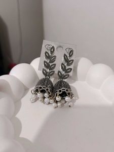 Oxidized Jhumka Earrings with Pearls