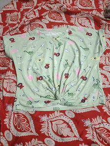 Cartoon Print Twist-Knot T-Shirt