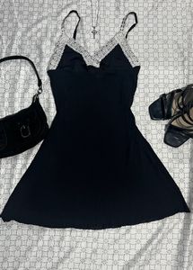Black Lace Trim Mini Dress