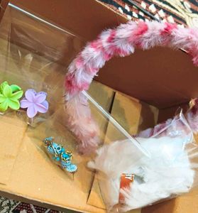 Fluffy Pink & White Headband with Hair Clips