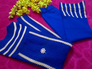 Elegant Blue Knitted Suit