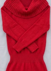 Red Knit Sweater with Cowl Neck