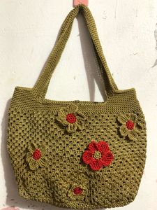 Handmade Crochet Tote Bag with Floral Detail