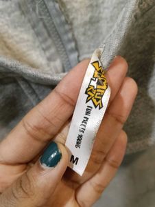 Grey Cropped Zip-Up Sweatshirt Top (size-M)