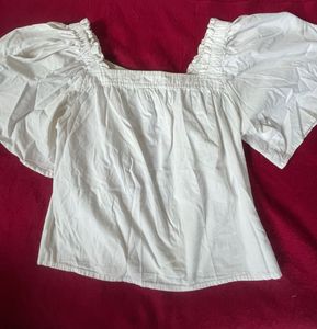 White Puff Sleeve Square Neck Top