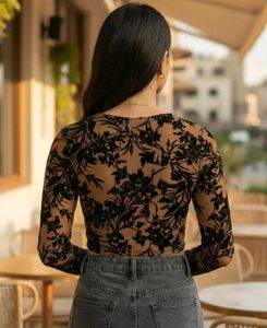 Sheer Floral Long Sleeve Crop Top