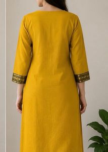 Yellow Kurta with Black &amp; Gold Border