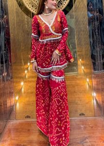Red Bandhani Kurta Set with Sharara