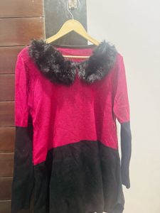 Pink Fur Collar Top