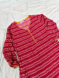 Stylish Red & White Ikat Print Kurta