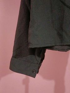 Black Cropped Button-Up Shirt with Patchwork Detai
