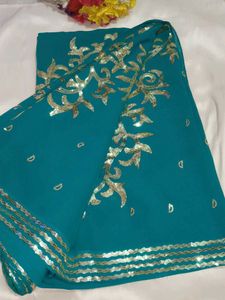 Teal Embellished Saree with blouse