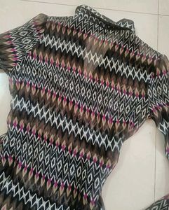 Sheer Geometric Print Button-Up Shirt