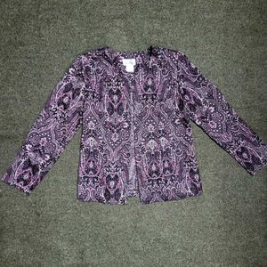 Purple Paisley Open Front Cardigan