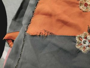 Orange and Grey Embroidered Saree