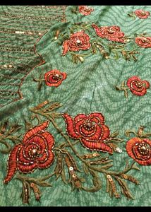 Embroidered Green Saree