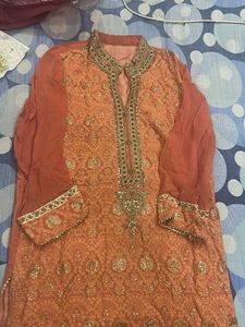 Elegant Orange Embroidered Kurta